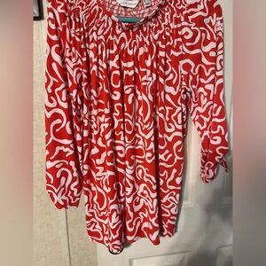 Red and White Patterned Women's Top